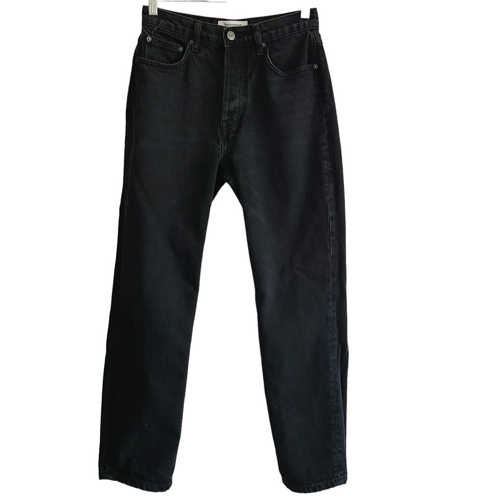REFORMATION‎ JEANS Black Seattle Wash Button Fly Straight Leg Jeans Women's 25P